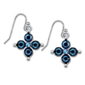 2028 Silver-tone Dark And Light Blue Crystal Flower Earrings