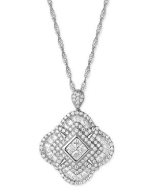 Cubic Zirconia Clover Pendant Necklace In Sterling Silver