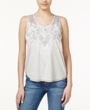 Miss Me Embellished Crochet-inset Tank Top