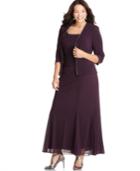 Alex Evenings Plus Size Dress And Jacket, Rhinestone Trim Evening Dress
