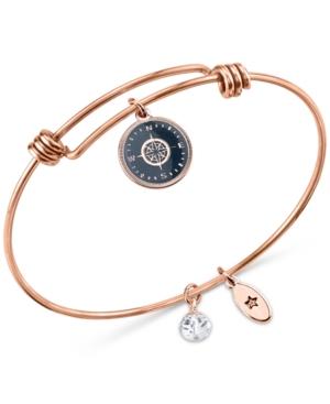 Unwritten Rose Gold-tone Over Stainless Steel Compass Charm Bangle Bracelet