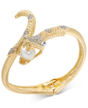 Thalia Sodi Gold-tone Crystal & Imitation Pearl Snake Bangle Bracelet, Created For Macy's