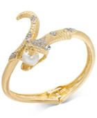 Thalia Sodi Gold-tone Crystal & Imitation Pearl Snake Bangle Bracelet, Created For Macy's