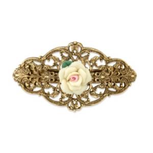 2028 Gold-tone Ivory Porcelain Rose Barrette