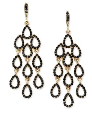 Inc International Concepts Gold-tone Jet Pave Waterfall Chandelier Earrings, Created For Macy's