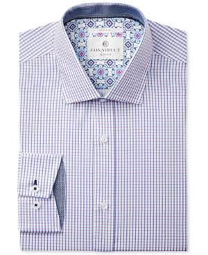 Con. Struct Men's Slim-fit Stretch Blue/pink Fine Check Dress Shirt