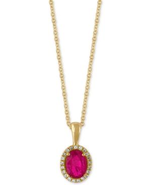 Amore By Effy Certified Ruby (9/10 Ct. T.w.) And Diamond Accent Halo Pendant Necklace In 14k Gold, Created For Macy's