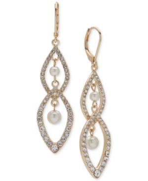 Anne Klein Gold-tone Pave & Imitation Pearl Double-link Drop Earrings