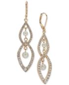 Anne Klein Gold-tone Pave & Imitation Pearl Double-link Drop Earrings