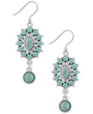 Lucky Brand Silver-tone Blue Stone Drop Earrings