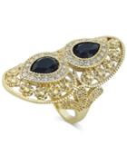 Inc International Concepts Gold-tone Jet Stone And Crystal Filigree Drama Ring, Only At Macy's