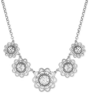 Lucky Brand Silver-tone Floral Disc Statement Necklace