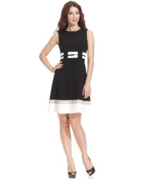 Calvin Klein Petite Sleeveless Belted Striped Dress
