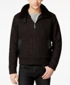 Dkny Jeans Aviator Full-zip Lined Sweater With Faux Leather Trim