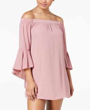 Speechless Juniors' Bell-sleeve Off-the-shoulder Shift Dress