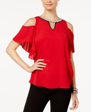 Bcx Juniors' Cold-shoulder Chain-trim Blouse