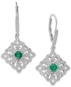 Emerald (5/8 Ct. T.w.) And Diamond (1/8 Ct. T.w.) Antique Earrings In Sterling Silver