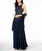 J Kara Handbeaded Sleeveless Gown With Shawl