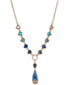 Carolee Gold-tone Multi-stone Teardrop & Pave Lariat Necklace