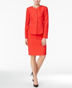 Le Suit Textured Three-button Skirt Suit