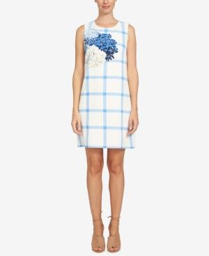 Cece Plaid Floral-print Shift Dress