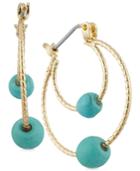 Anne Klein Gold-tone Blue Bead Textured Double Hoop Earrings