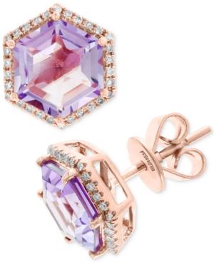 Effy Amethyst (3-3/8 Ct. T.w.) & Diamond (1/6 Ct. T.w.) Stud Earrings In 14k Rose Gold
