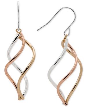 Tri-tone Swirl Drop Earrings In Sterling Silver, 14k Gold-plate, And 14k Rose Gold-plate