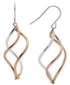 Tri-tone Swirl Drop Earrings In Sterling Silver, 14k Gold-plate, And 14k Rose Gold-plate