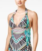 Bar Iii Flocked Together Printed V-neck Halter Tankini Top, Only At Macy's Women's Swimsuit