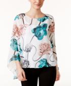 Alfani Floral-print Angel-sleeve Top, Only At Macy's