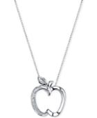 Disney Diamond Accent Apple Pendant Necklace In Sterling Silver