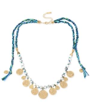 M. Haskell For Inc Gold-tone Blue Braided Coin-style Statement Necklace, Only At Macy's