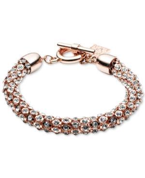 Anne Klein Rose Gold-tone Crystal Pave Tubular Toggle Bracelet