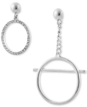 Guess Silver-tone Crystal Circle Mismatch Drop Earrings
