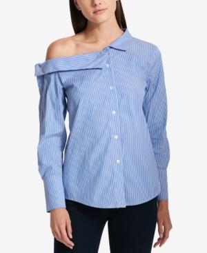 Dkny Striped One-shoulder Button-front Shirt