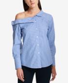 Dkny Striped One-shoulder Button-front Shirt