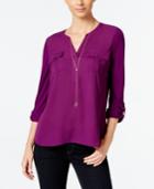 Inc International Concepts Petite Roll-tab Henley, Only At Macy's
