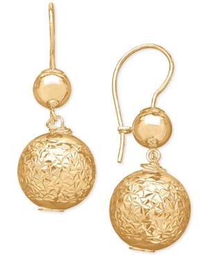 Textured Double Ball Drop Earrings In 14k Gold