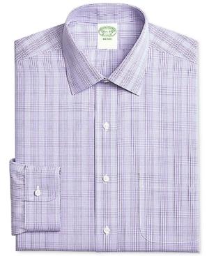 Brooks Brothers Men's Milano Extra-slim Fit Non-iron Purple Plaid Dress Shirt