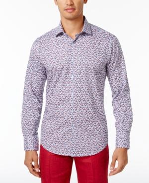 Tallia Men's Slim-fit Red And Blue Floral Cotton Shirt