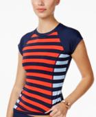 Tommy Hilfiger Striped Short-sleeve Rash Guard Women's Swimsuit