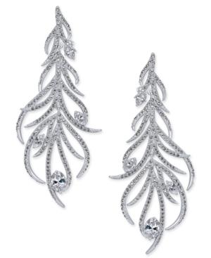 Danori Silver-tone Feathered Crystal Pave Drop Earrings, Created For Macy's