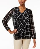 Charter Club Petite Grid-print Ruffle Blouse, Only At Macy's