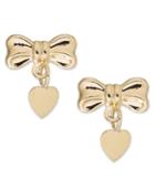 Bow And Heart Drop Earrings In 14k Gold