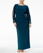 Xscape Plus Size Embellished Split-sleeve Column Gown
