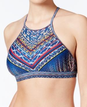 Jessica Simpson Dusty Road Tribal-print High-neck Cropped Bikini Top Women's Swimsuit