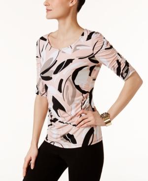 Alfani Petite Printed Ruched-sleeve Top, Created For Macy's