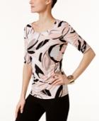 Alfani Petite Printed Ruched-sleeve Top, Created For Macy's
