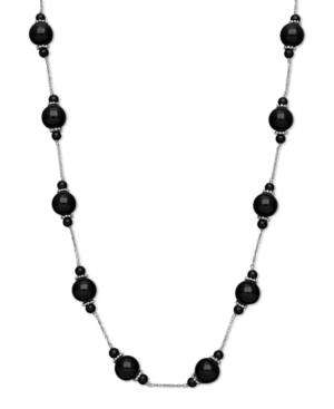 Sterling Silver Necklace, Onyx Bead Necklace (4-10mm)